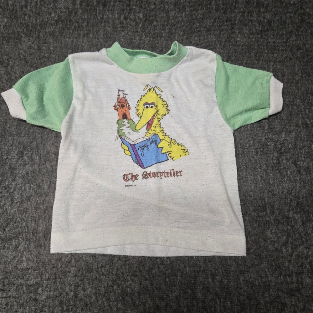 Vintage JC Penny Sesame Street Big Bird The Storyteller Shirt Kids 2 Green